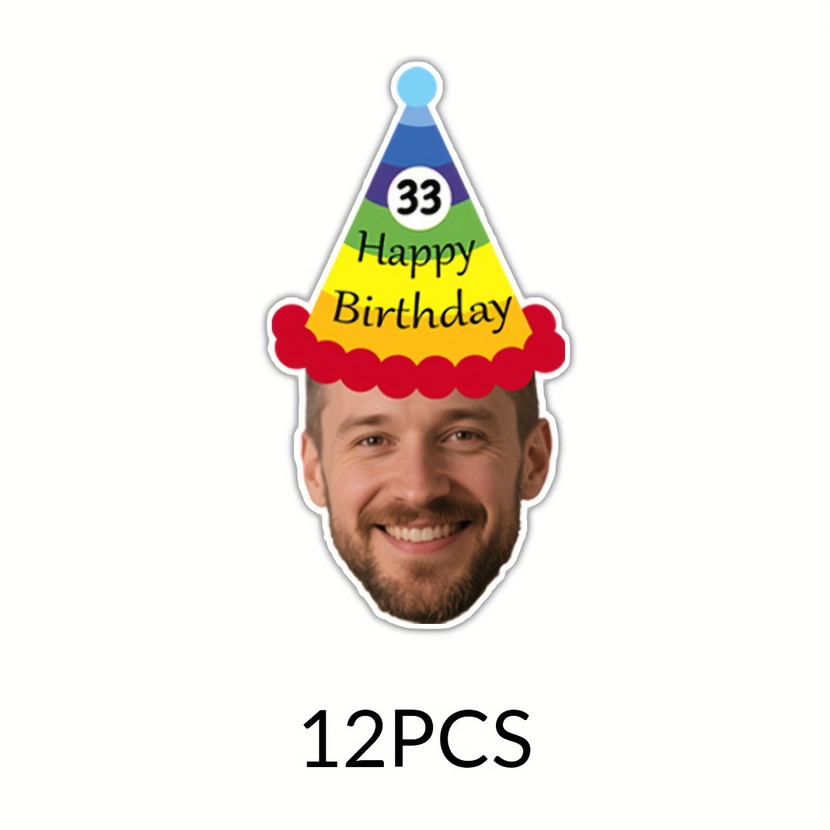 Image of 6/12pcs Custom Photo And Age Birthday Decoration, Personalized Birthday Hat Decoration, Customized Happy Birthday Banner, Customizable Pictures Banner Pull Flag, Party Flags, , Living Room