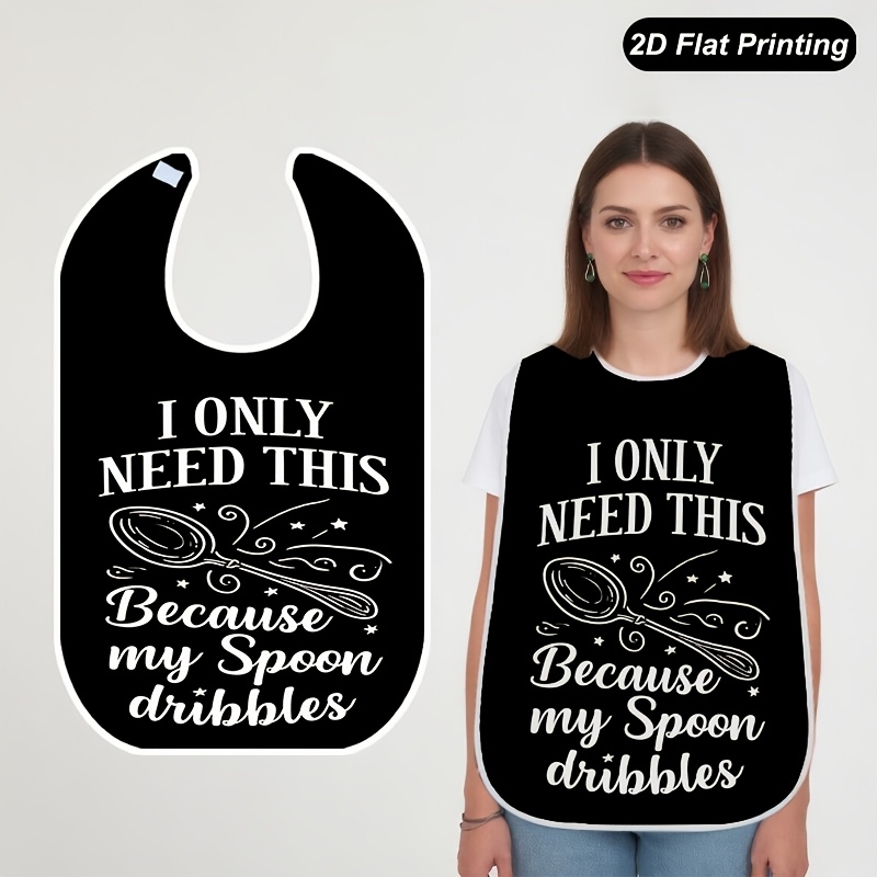 TEMU 1pc 2d Flat Monochrome Printed Bib, Stylish Adult And Elderly Crumb Collection Bib, Unisex, Fun Dining Pattern, Design, Fashionable Drool Bib,