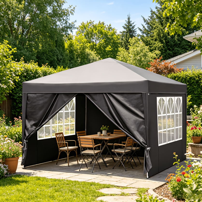 TEMU Pavillon et auvent escamotable 3,12 x 3,, auvent extérieur, tente auvent pour fête de famille avec 4 parois latérales et sac de transport pour