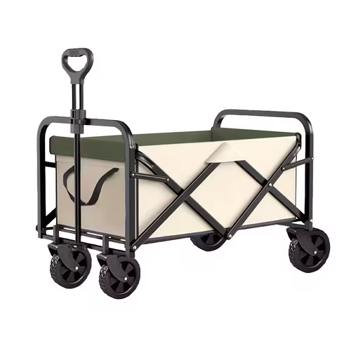 item picture 240.4KG Heavy-Duty Large Capacity Collapsible Beach Wagon Cart - All-Terrain Folding Utility Cart with Big Wheels, Side Pocket, and Brakes - Durable Oxford Cloth and Stainless Steel Construction for Camping, Garden, Sports, and Shopping