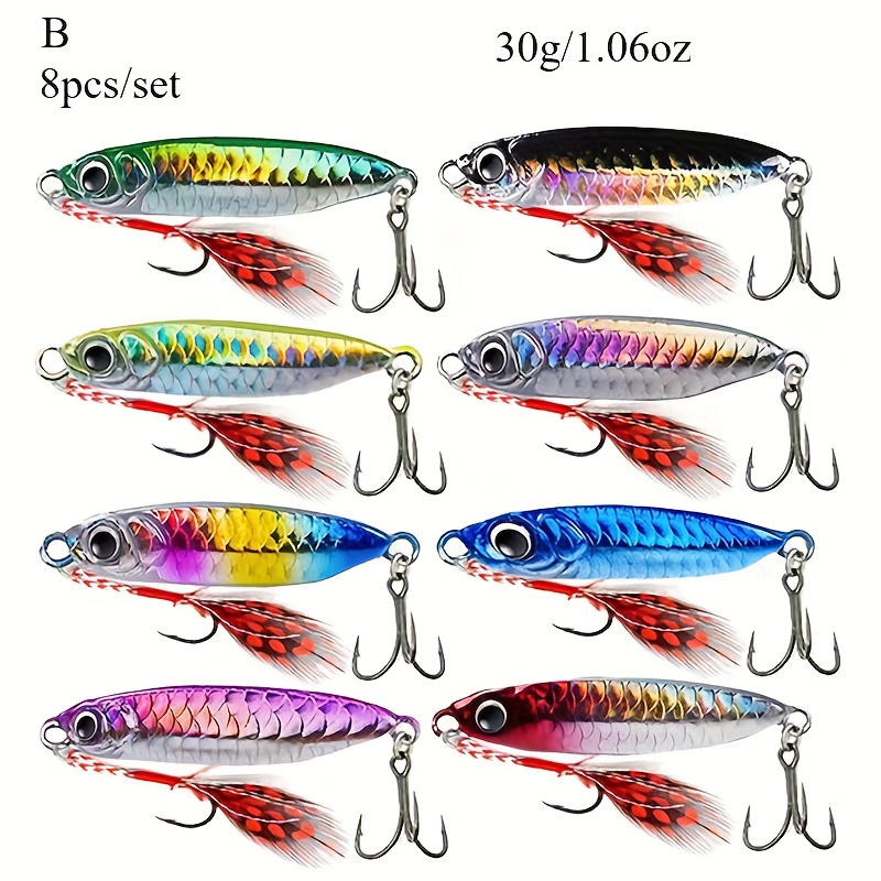8pcs/ Set Metal Jig Shore Casting Jigging Lure Shore Casting Saltwater Fishing Lure Bait Artificial Bait