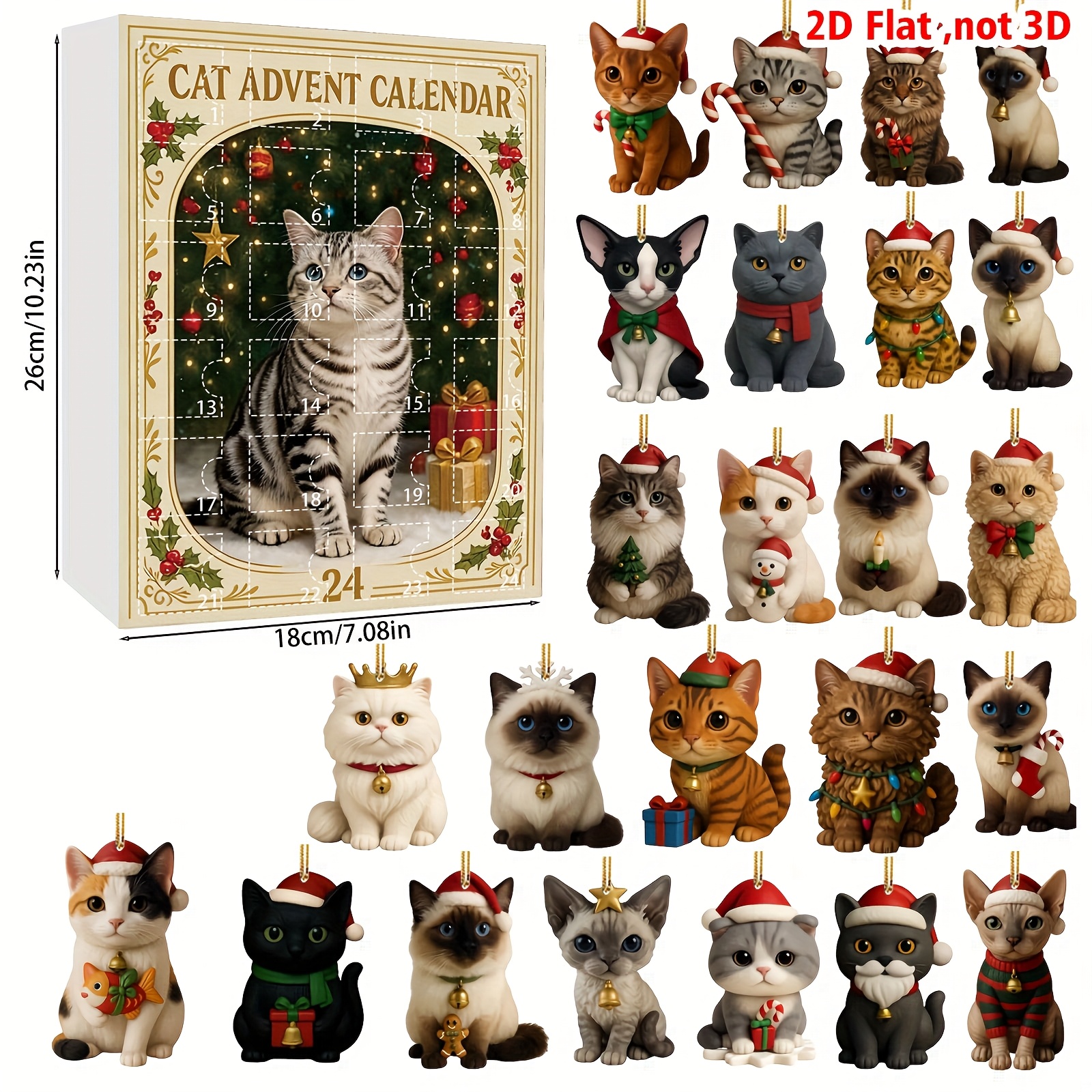 2D Flat, 24pcs Set 2D Flat Cat Advent Calendar Gift Box - Acrylic Funny ...