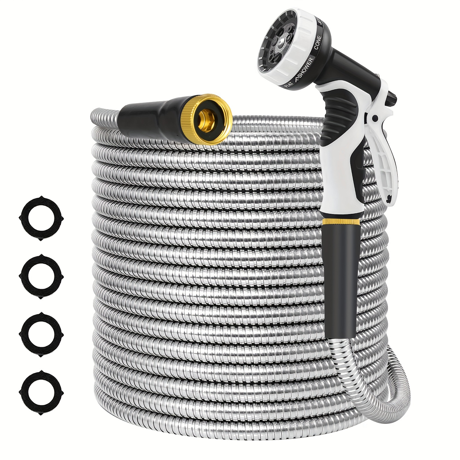 

Garden Hose 50ft Stainless Steel Water Hose 50ft With 10 Hose Nozzle, Kink Free Pet Proof Metal Water Hose Flexible Heavy Duty For Yard Outdoor Lawn