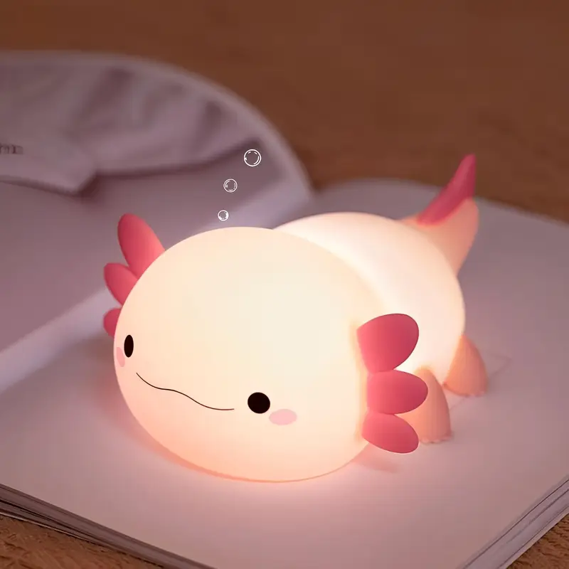 anime axolotl night light cute silicone pink dimmable rechargeable led with 1200mah lithium battery usb charging touch lamp for christmas sleep bedside room decor Product details 0