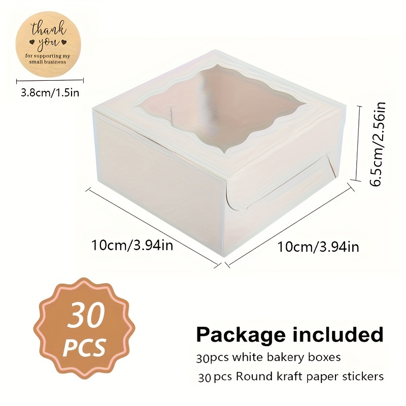 TEMU 30pcs White Disposable Cardboard Bread Boxes With Clear Window, , Strawberries, Macarons & Desserts - Square Flip Packaging For
