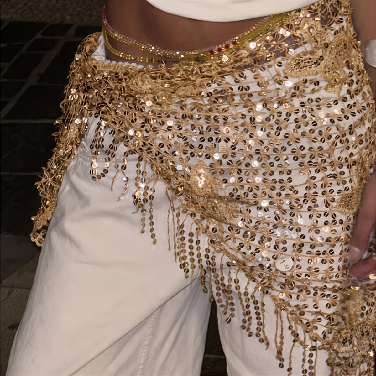 TEMU A 50x160cm Gorgeous Silver Sequin Tassel Scarf, Shining And , Hanging And Friendly, Suitable For Dinners, Dances, Holiday Parties, And Formal