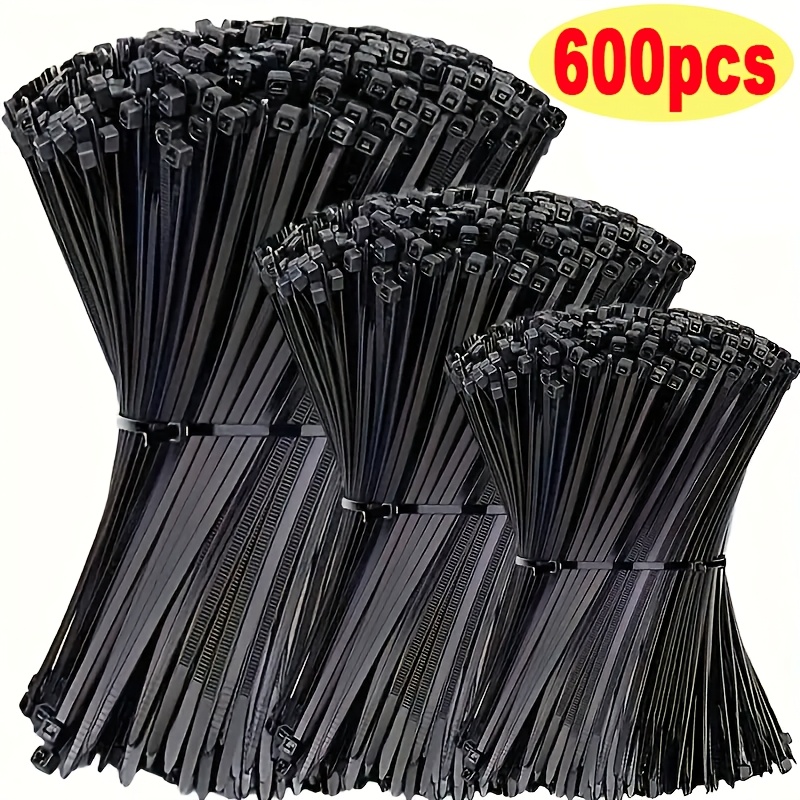 TEMU 600pcs Heavy-duty Black Self-locking Nylon Zipper, Various Sizes 10.16-15.24- 20.32cm Uv Protection, Computer Cable And Wire Line Storage Tape-