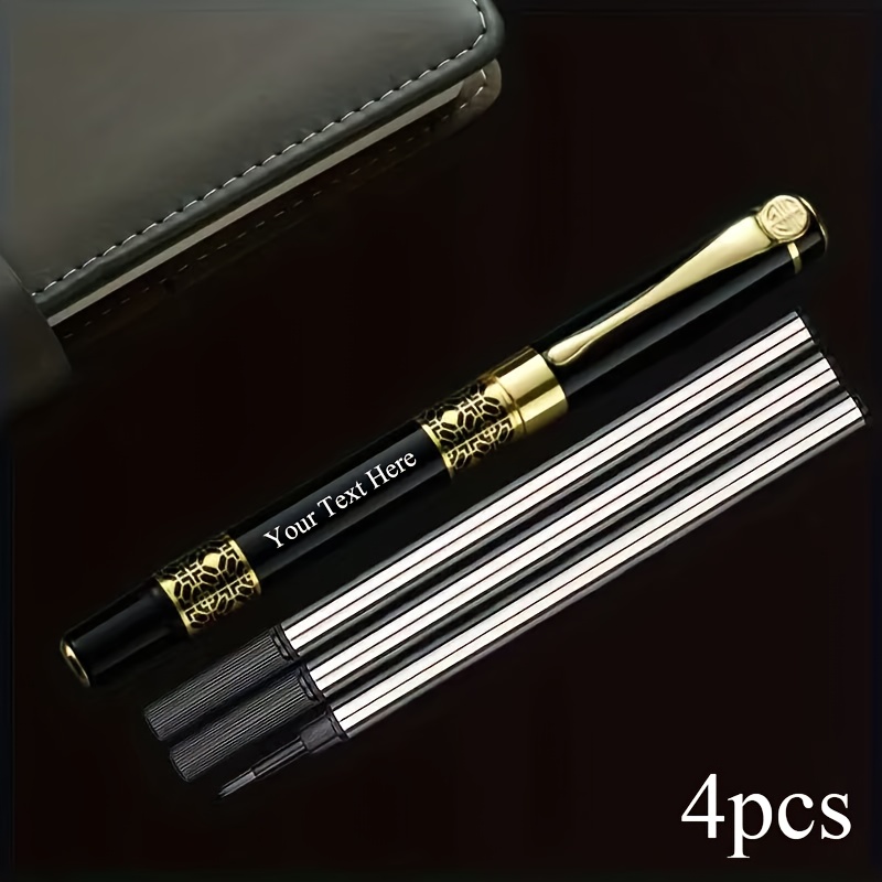 TEMU Custom Product: A Signature Pen With And 3 Refills, Featuring A Black Refill. This Luxurious Fountain Pen Boasts A Vintage Design, Making It An