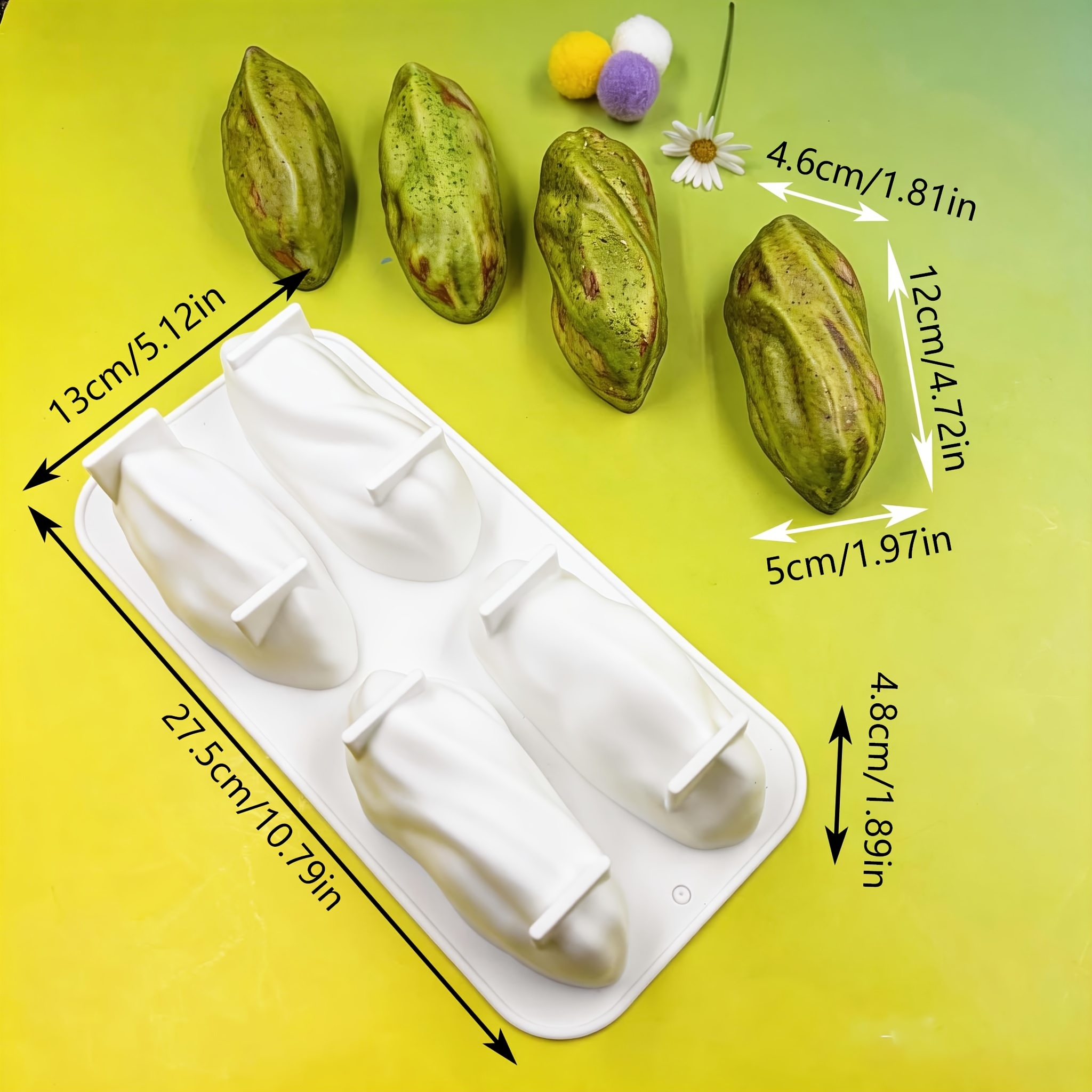 Large Pistachio Silicone Mould 4 Cavities Different Shapes Mousse Cake Mould Ice Cream Fondant Cookie Baking Tool