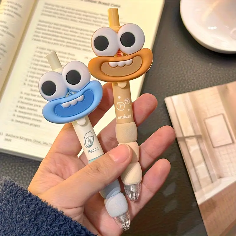 4 cute and big mouthed retractable medium sized pen tips black ink plastic rubber handle suitable for suitable for daily writing and office use learning supplies stationery student prizes lovely gifts for holiday parties Product details 2
