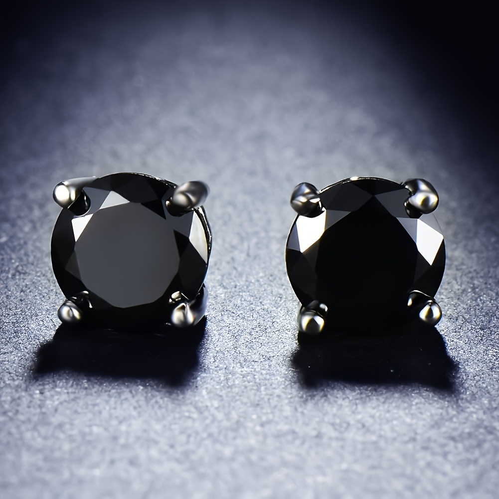 Women's Elegant Black Synthetic Zirconia Stud Earrings