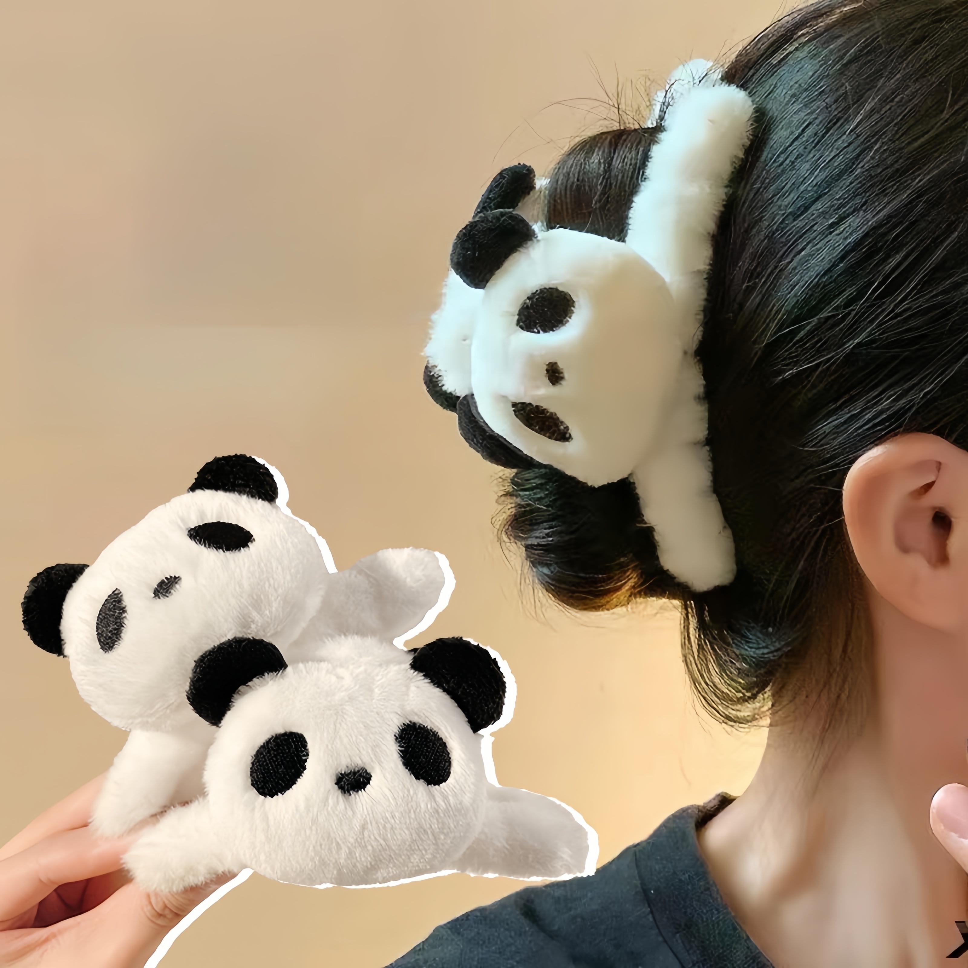 

Panda Plush Hair Claw Clip For Women - Cute Cartoon Style Large Fashion Shark Clip Hair Accessory - Black And Matching, Christmas Gift For 14+