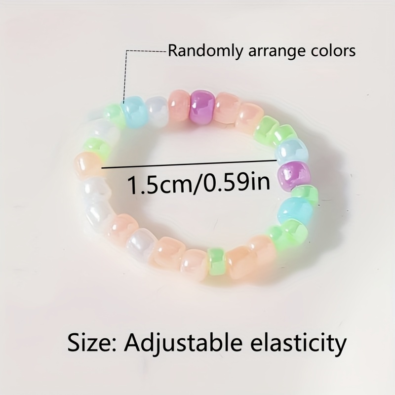 5pcs Pastel Macaron & Bead Ring Set, Cute Elastic Design