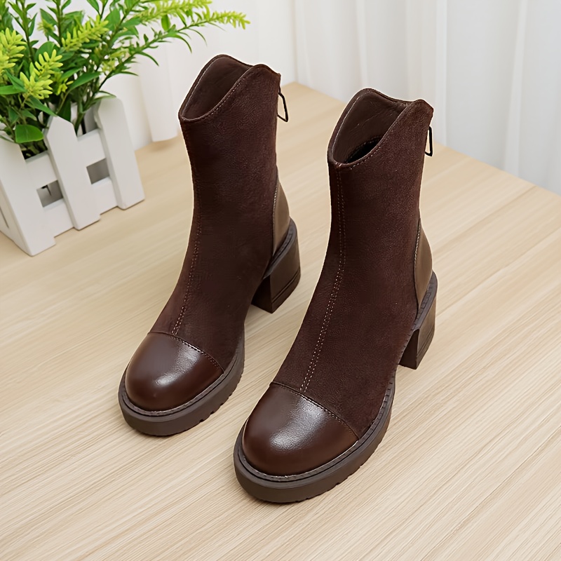TEMU Vintage Chunky Heel Ankle Boots For Women, 2026 Autumn/winter Collection, New Winter , Exquisitely Beautiful, High-end Fashionable Boots, Women