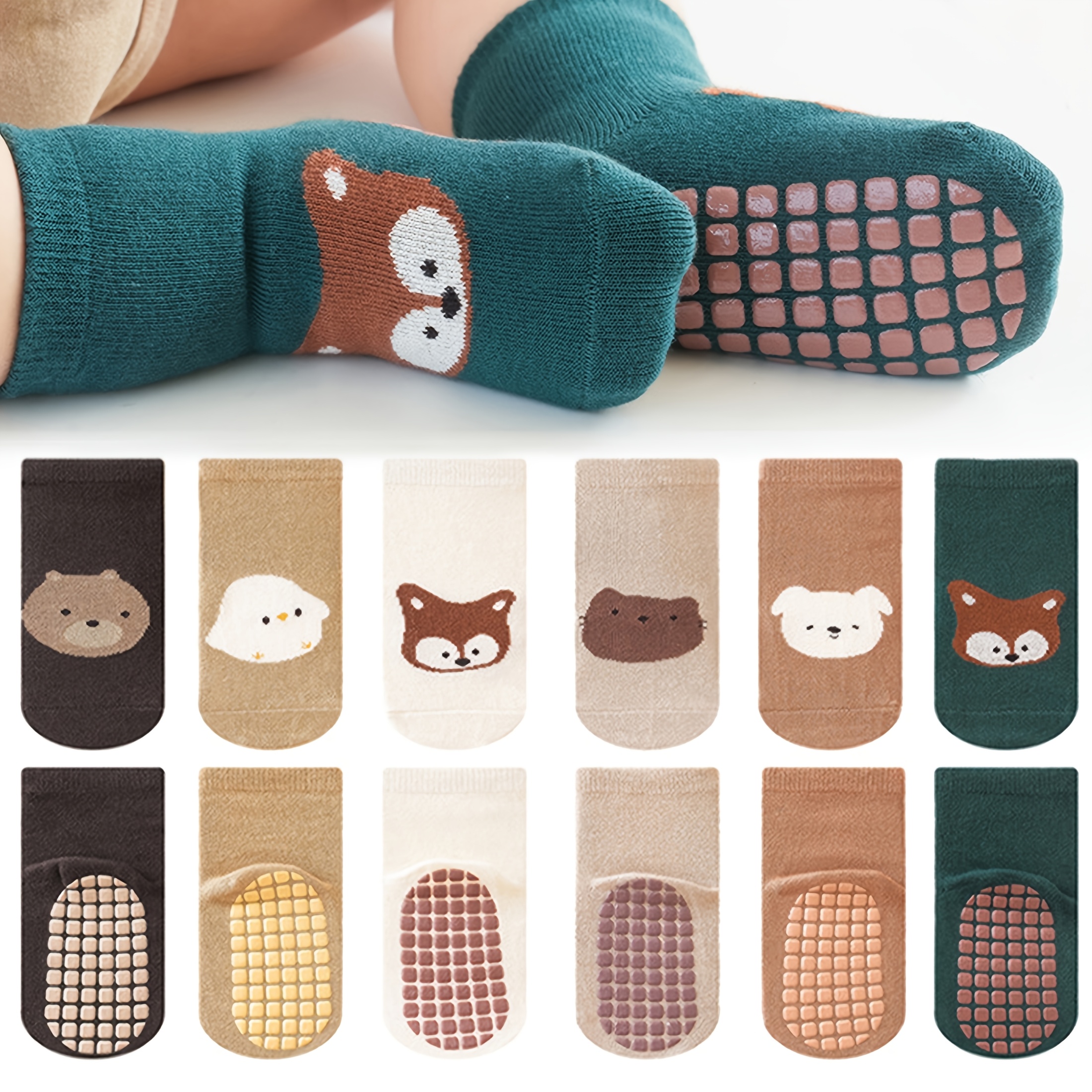 

6pcs Boys' Cartoon Animal Non-slip Floor Socks - Soft, Breathable & Comfy For Indoor Play, All