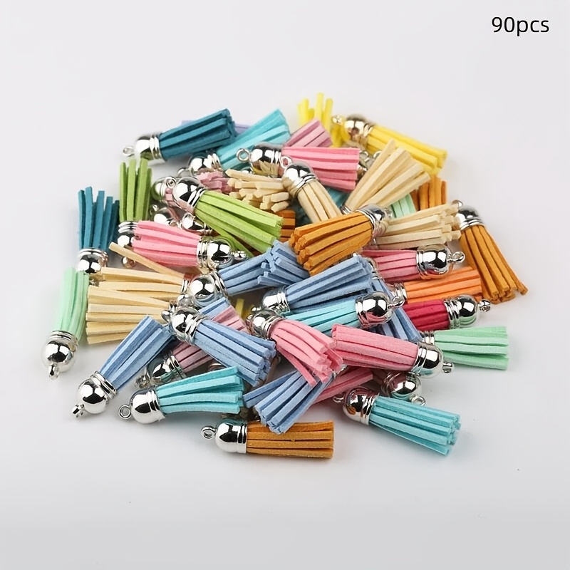 TEMU 90 Borlas de llavero de cuero sintético coloridas, ideales para manualidades, blanks acrílicos, colgantes, aretes, pulseras y fabricación de