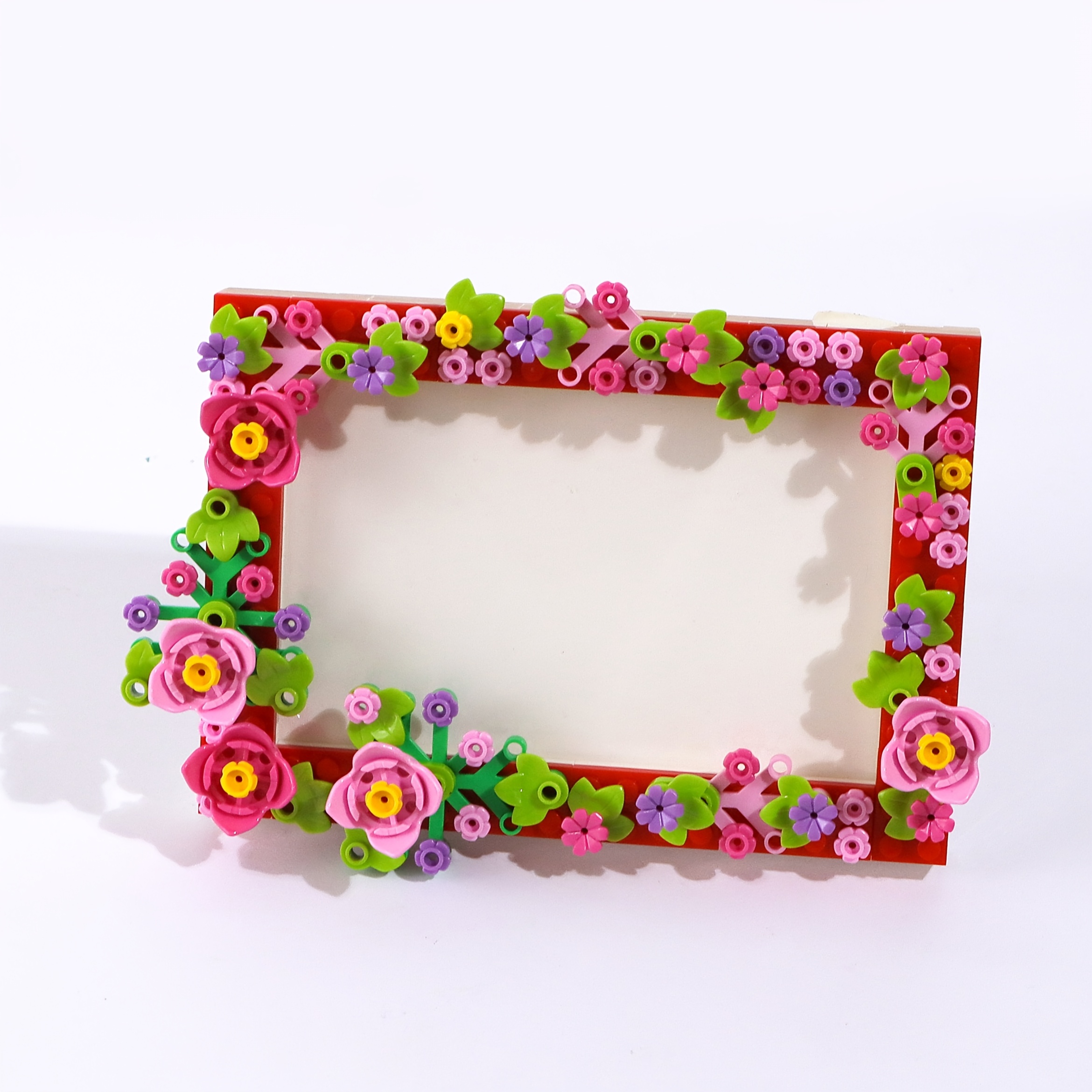 Image of Pink Flower Block Photo Frame, 4x6 Inch Tabletop Display, Decorative Yourself Picture Frame With Peach Blossoms & Leaves, No-electricity Handmade Craft For Valentine's Day, Mother's Day
