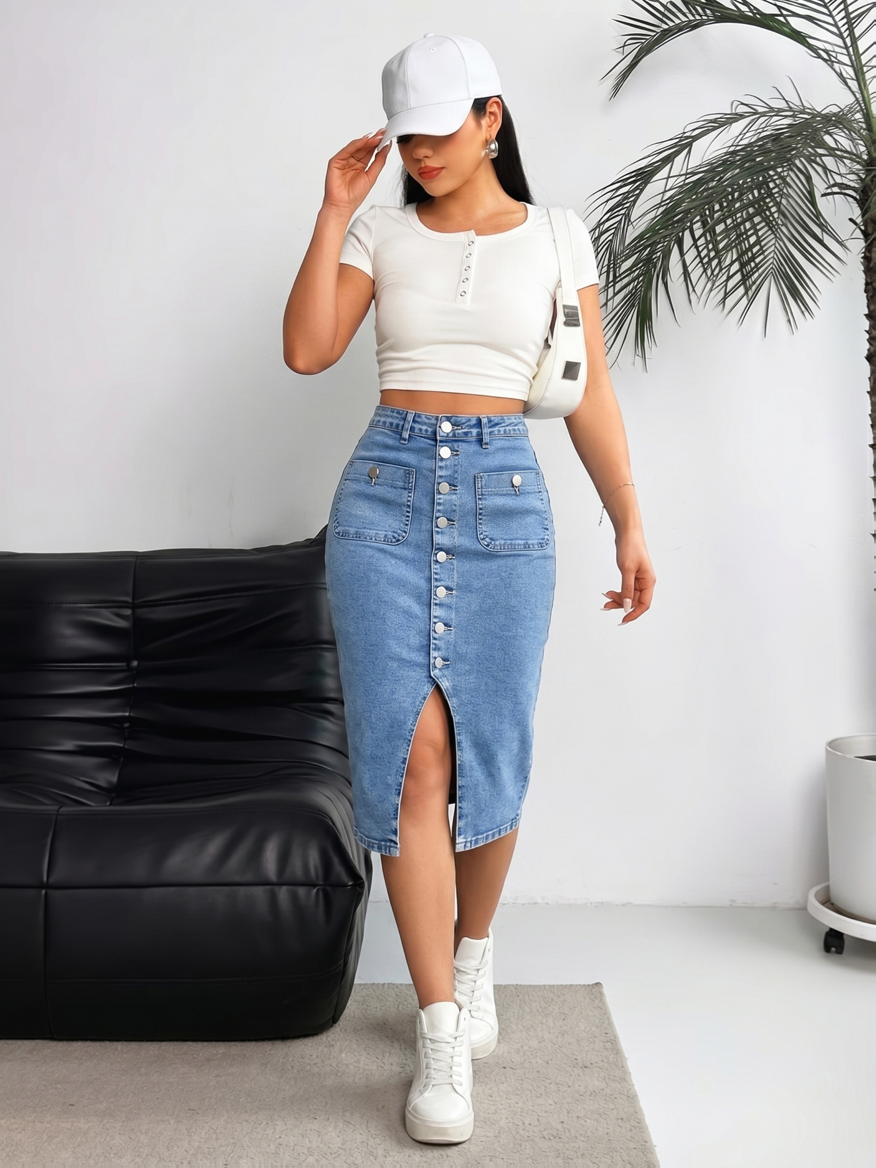 xs8127 womens length denim skirt washed - Temu Mauritius