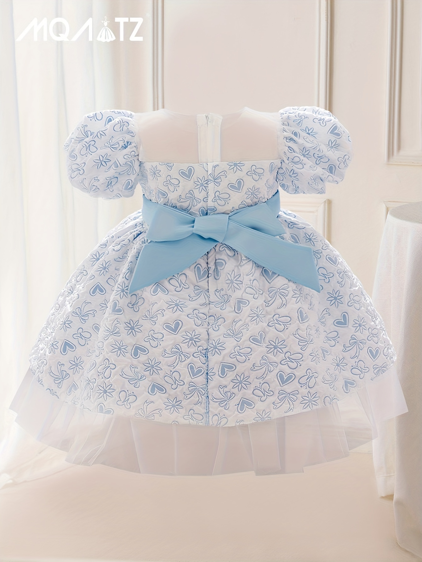 mint green floral princess dress baby girls cute puff sleeve