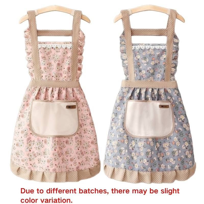 E-shop 2er-Set Blumen-Prinzessinnen-Schürze mit verstellbaren H-Trägern und Handtasche | Küchen-Bäckerschürze zum Kochen, für Zuhause und Restaurant,