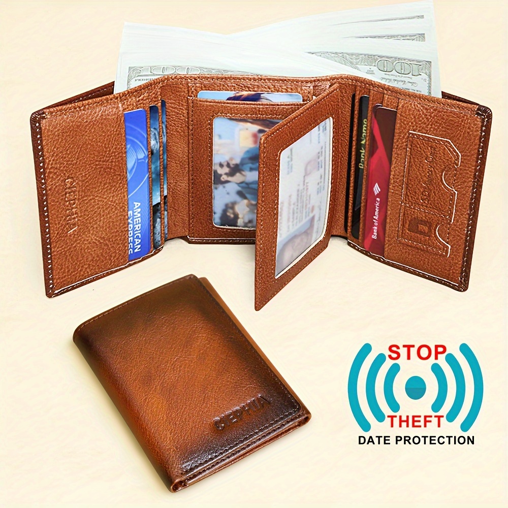 

1pc Men's Leather Three-fold Wallet, Top Layer Cowhide Vintage Wallet, Multi Card Slots Wallet