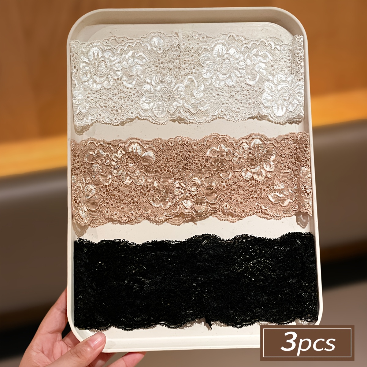 TEMU 3pcs Women's Lace Wide Headband Elastic Headpiece Black White Coffee 3 Colors Optional Elegant Versatile Sports Yoga Headscarf Headband Women's