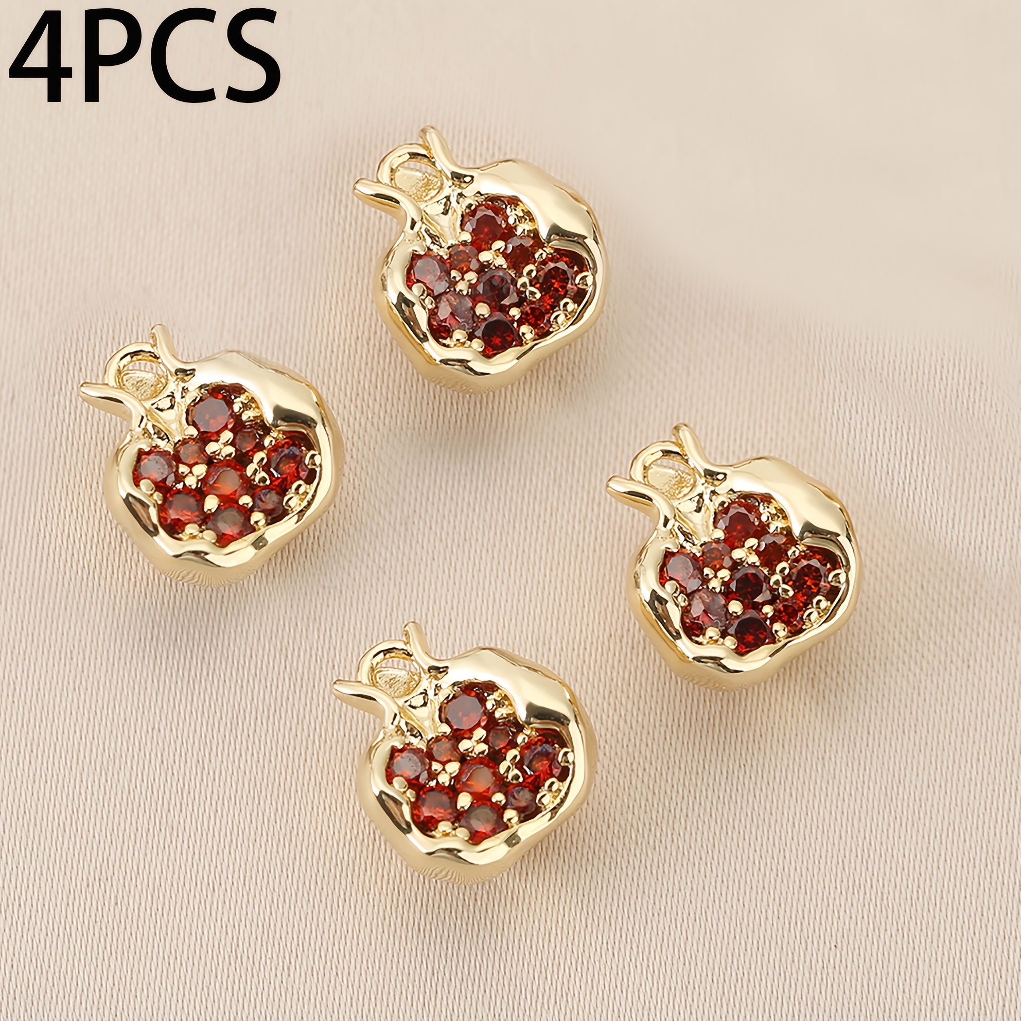 TEMU 4-teiliges Set, Kupfer - Europäischer Amerikanischer Stil - Süßer Niedlicher Look - Exquisiter Granatapfel-Anhänger, Hypoallergen -