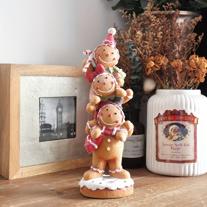 

Vintage Style Resin Gingerbread Man Figurines Set, Hand-painted Stackable Christmas Decorations, Collectible Holiday Ornaments For Home Decor, No Electricity Required