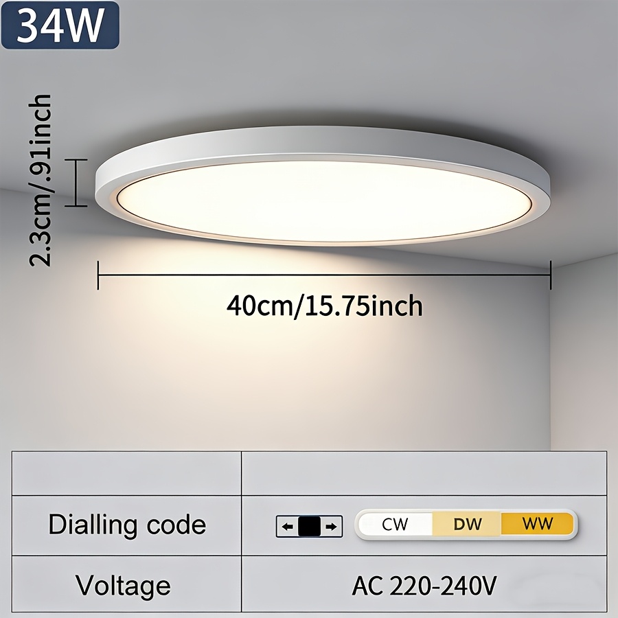 Image of &ben 34w Ultra-thin 0.9-inch Led Ceiling Light With 3-in-1 Adjustable Color Temp Via Dial Switch For Bedroom Living Room Kitchen Home Decoration