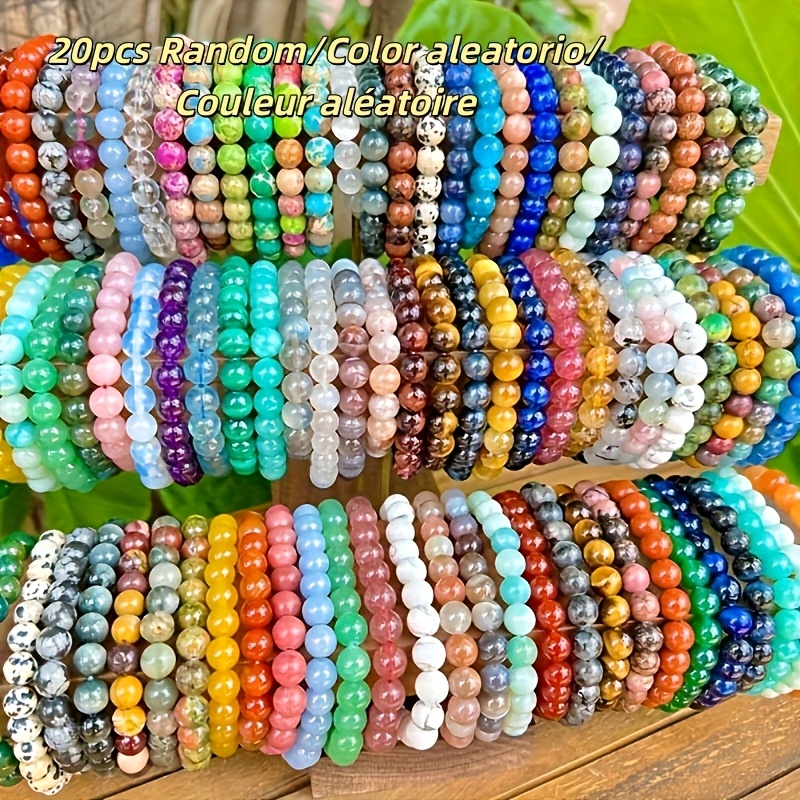TEMU Random 20pcs Multi-style Bracelet Set - Exquisite Glass Bead Round Elastic Bracelets, Unisex, Suitable For Women And Men, Birthday And Christmas