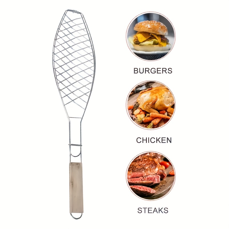 1pc wooden handle barbecue clip heavy duty fish and meat clip for kitchen and   straight grip design   cooking multi functional wooden handle fish clip vegetable clip fish grill net anti scalding barbecue tool barbecue Product details 6