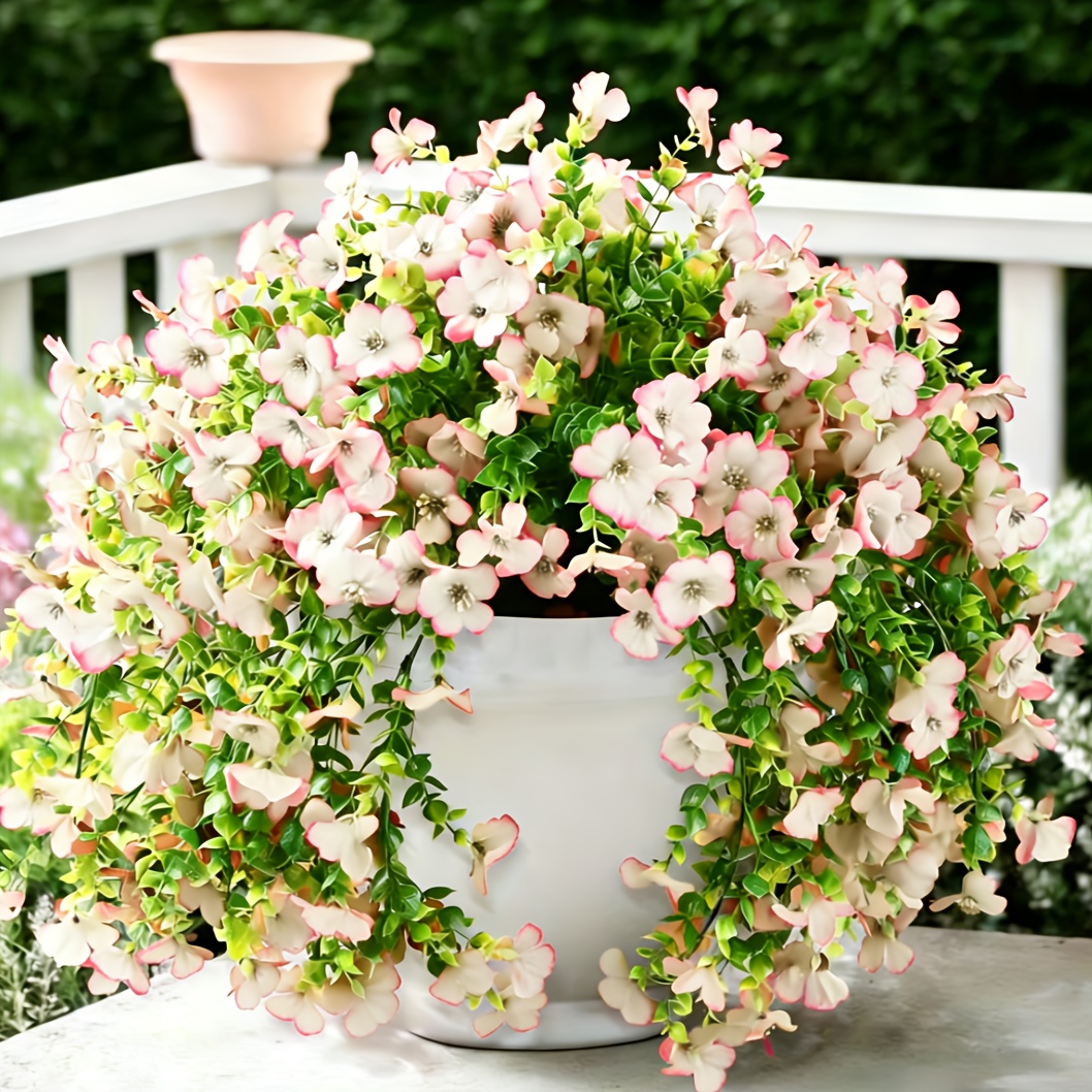 2pcs artificial hanging daisy plants uv resistant spring decoration suitable for indoor outdoor home porch or     in white potted plants durable plastic flowers