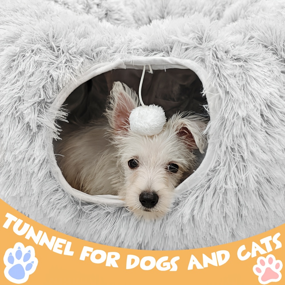 

Warm And Fluffy Plush Tunnel Toy Bed With Washable Cushion Pet Large Tubular Play Toy For Indoor Cats Puppies Rabbits