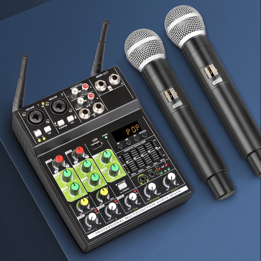 Professional Audio Mixer: Wireless Dual Microphone Usb Rec - Temu