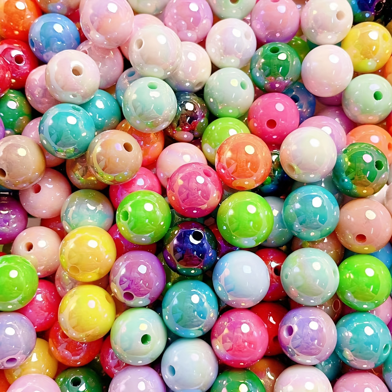 

16 Pcs 16mm Decorative Acrylic Beads - Rainbow Colors For Diy Crafts, Keychains, Bracelets, And Jewelry Making