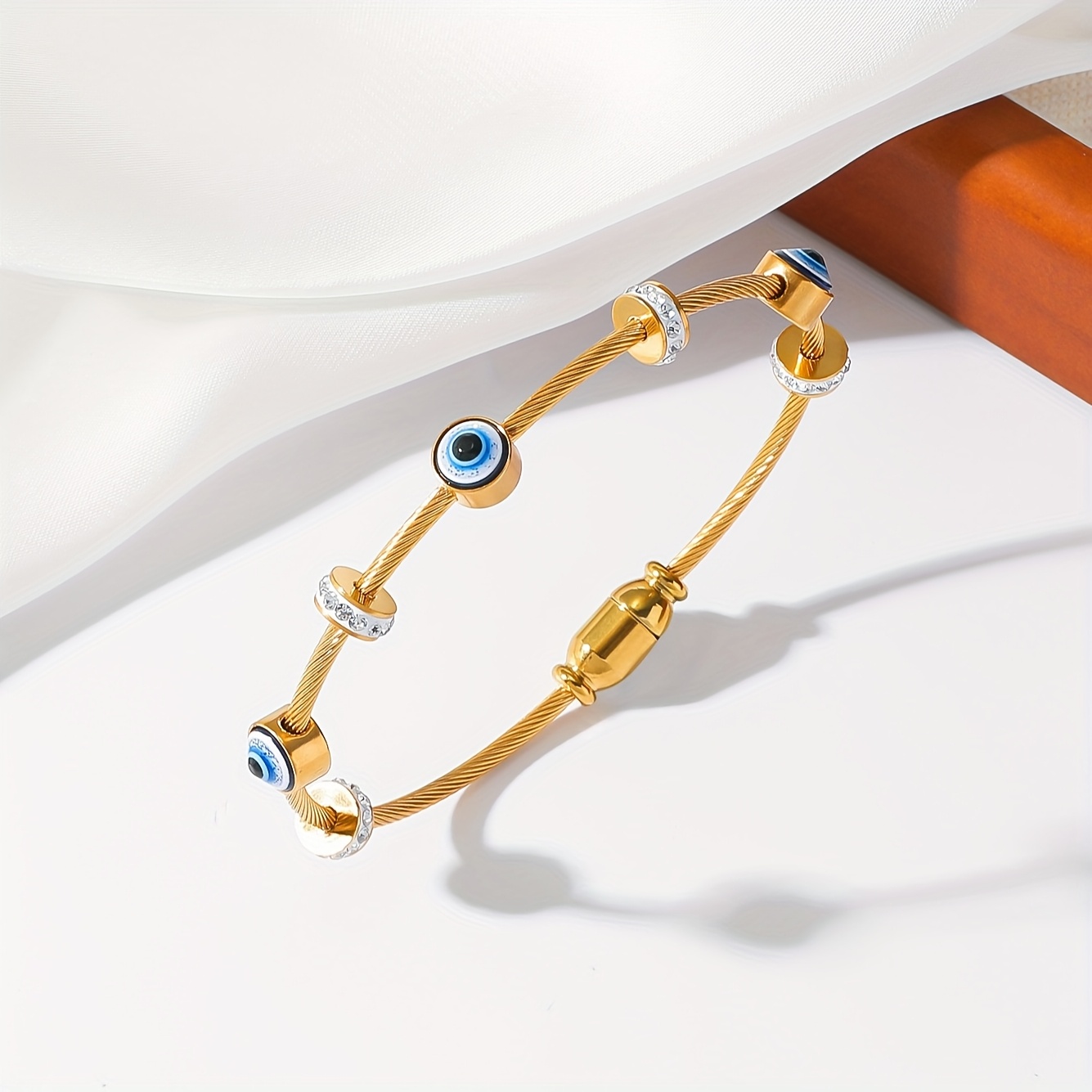 1pc Demon's Eye Beaded Bracelet for - 18K Golden plated 304L Stainless Steel Themed with Accent, Devil's Eye Charm for Wedding/Party/Halloween/Christmas Gift, Year-Round Wear (February Birthstone if is), for Teenager