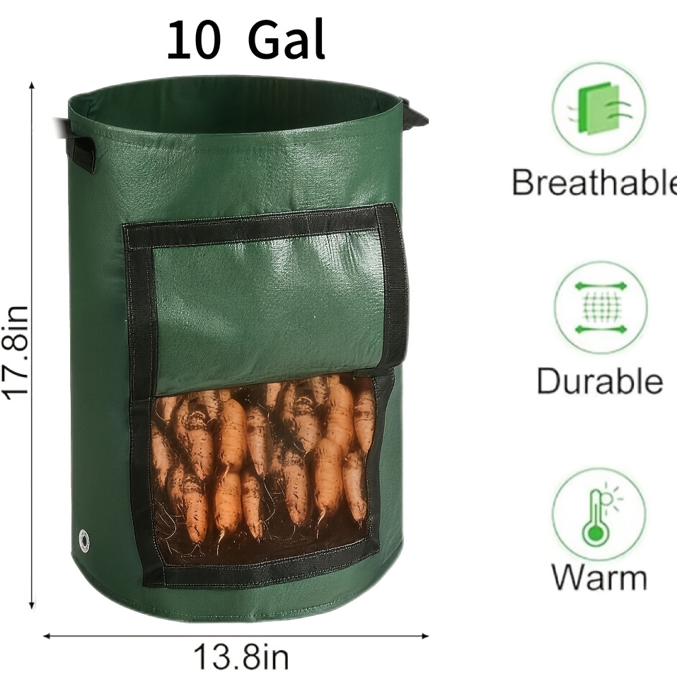 TEMU 1pc Potato Grow Bag, 10/7 Gallon, With Drainage Holes, Viewing Window, Dual Handles, Suitable For Onions, Carrots, Tomatoes, Potatoes, Vegetable