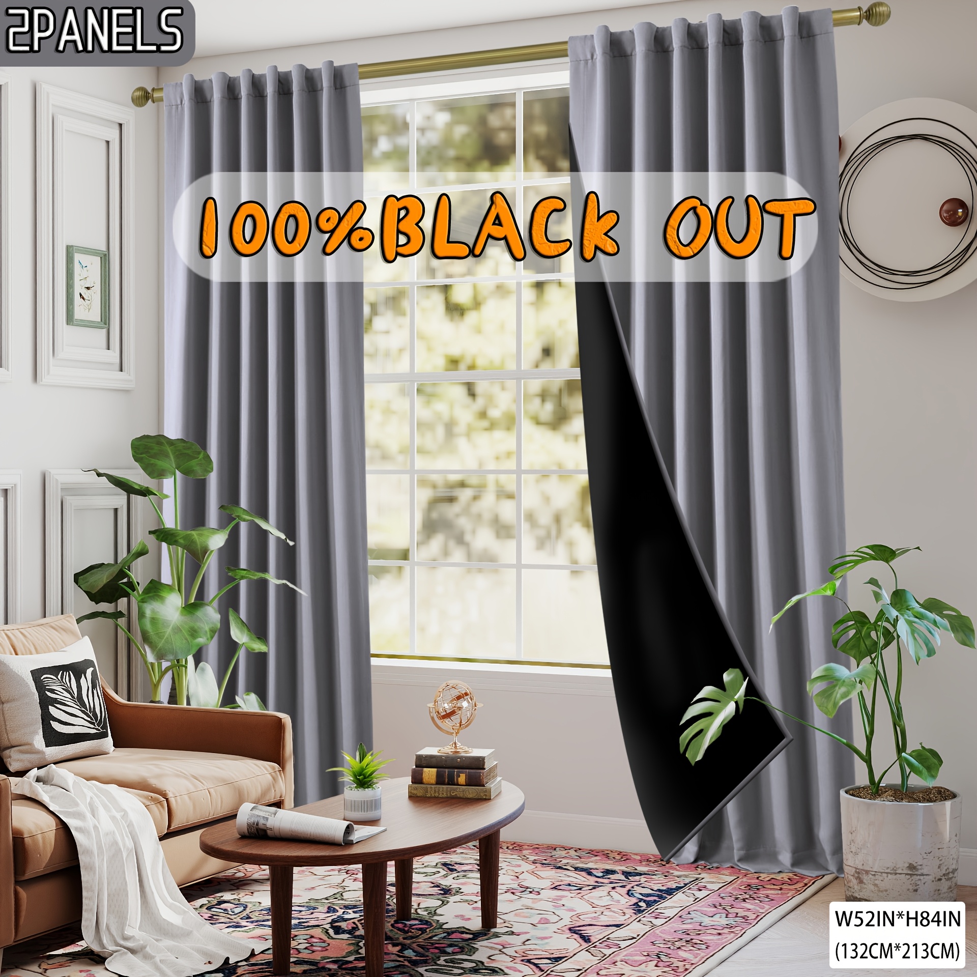 TEMU 2-pack Polyester Vintage Laminated Curtains, 100% Blackout Noise Reduction Thermal Insulation, Rod Pocket Hanging, Modern Minimalist Lightweight