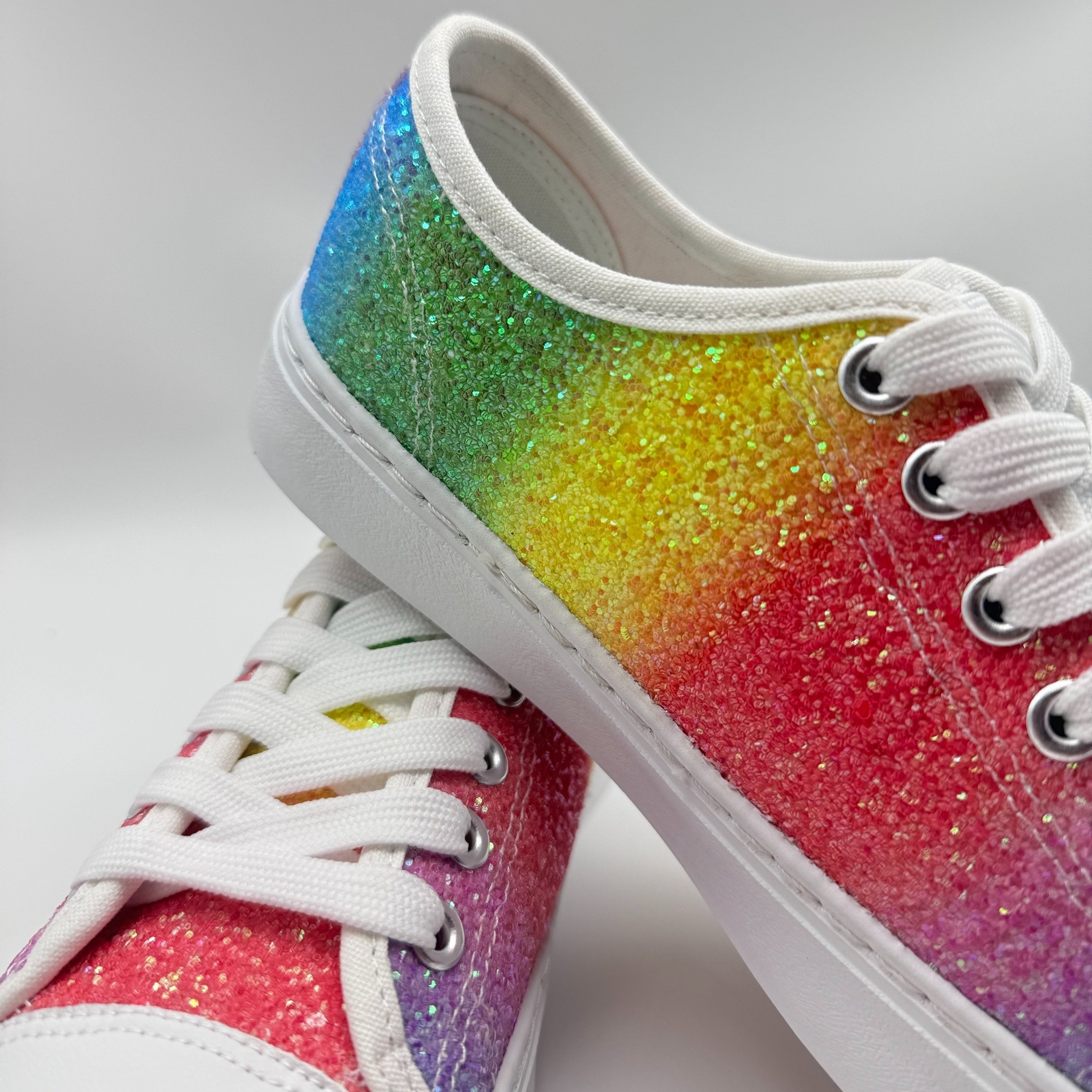 ladies glitter rainbow canvas shoes fashion lace outdoor Temu
