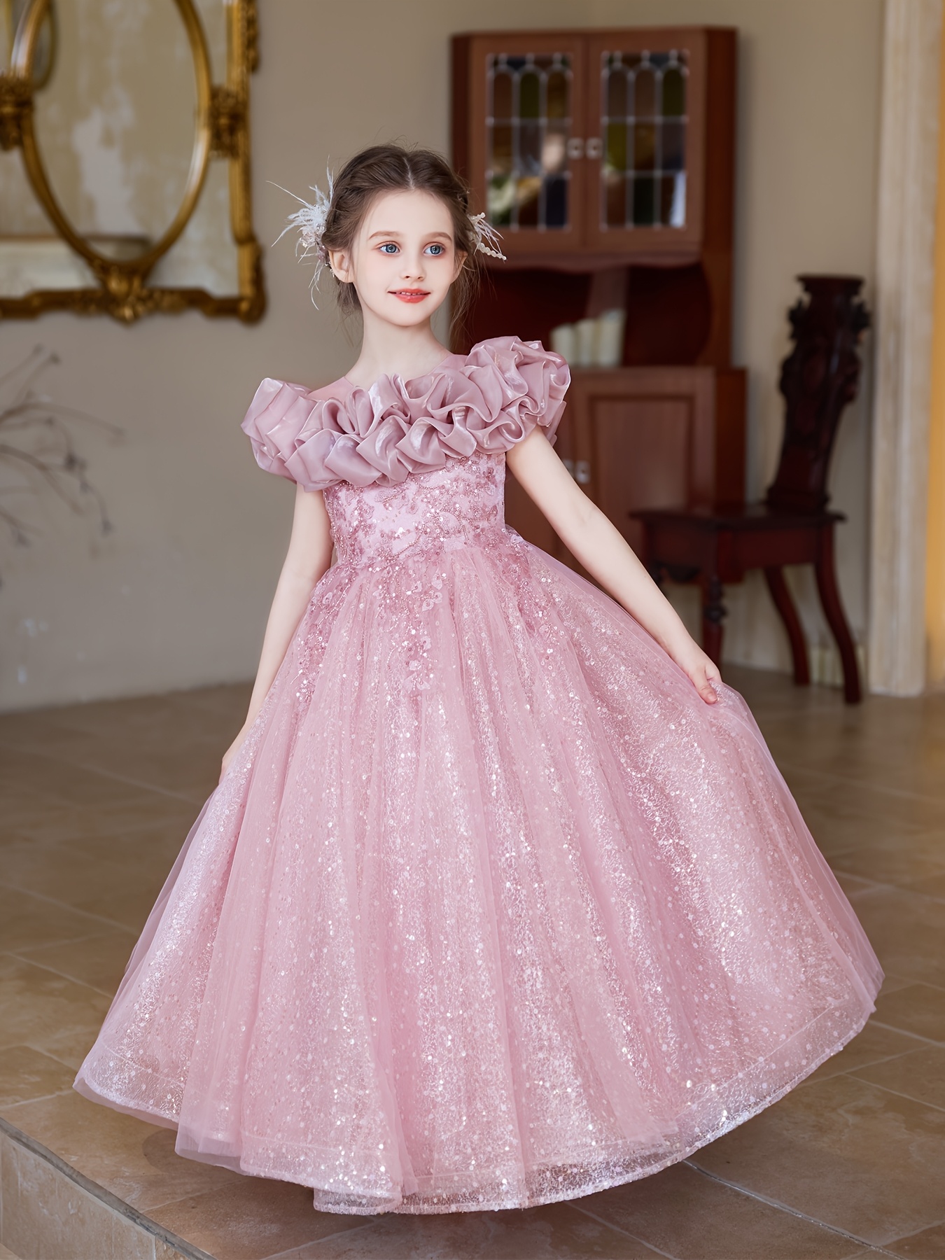 fitted lace wedding dress Sequin Embellished Striped Stretch Tulle Gown – CHICIDA main image 1