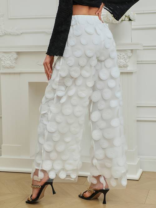 fashionable round piece design tassel hollowing high waist straight ladies pants