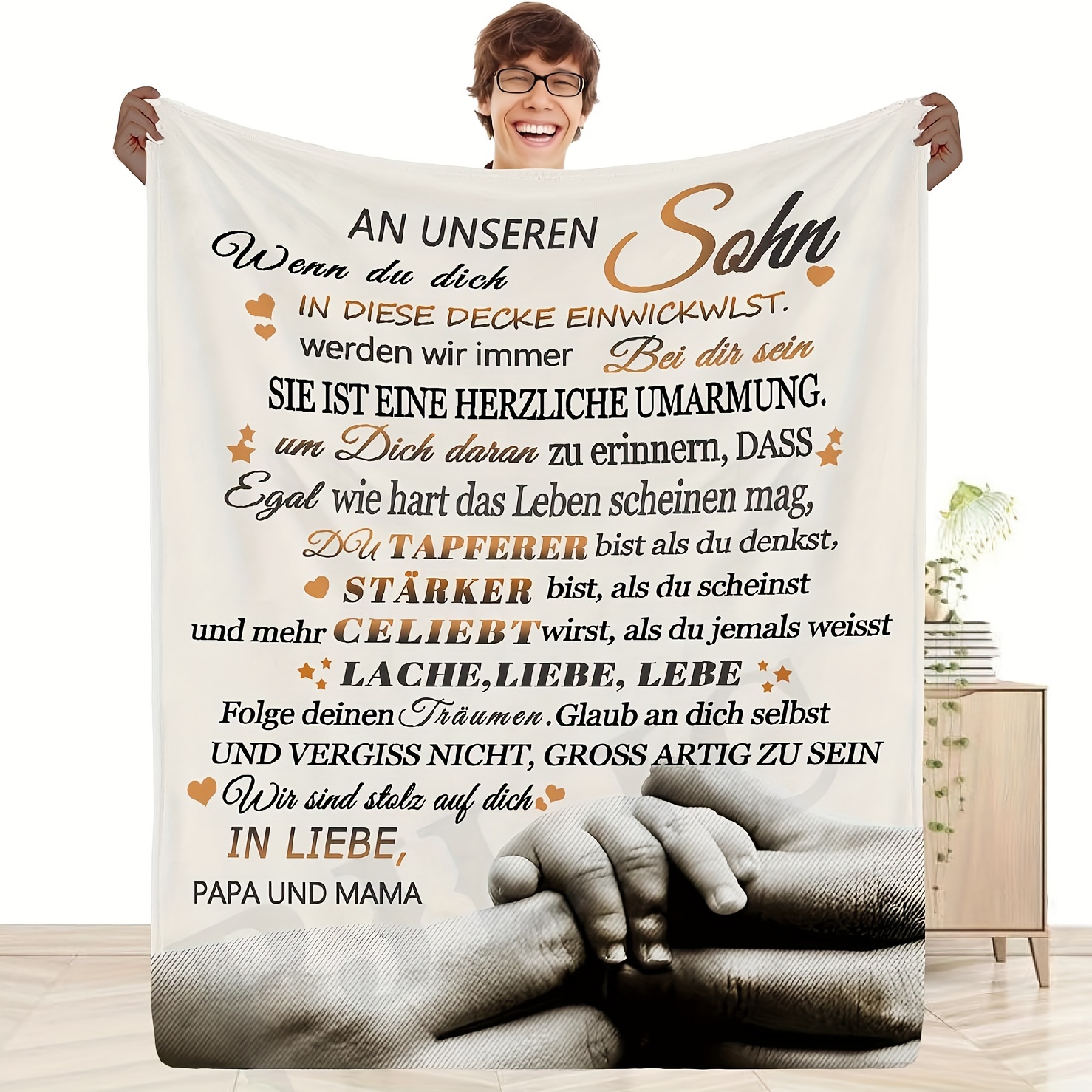 

1pc German Quote Throw Blanket, Gift For Son From Parents, Cozy Sofa Blanket, Festive Home Decor, Holiday Present