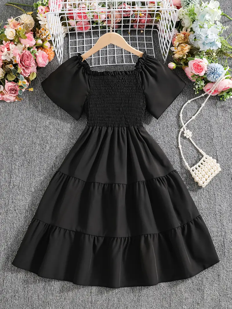 girls casual summer a line dress black short sleeve - Temu girls casual summer a line dress black short sleeve - Temu