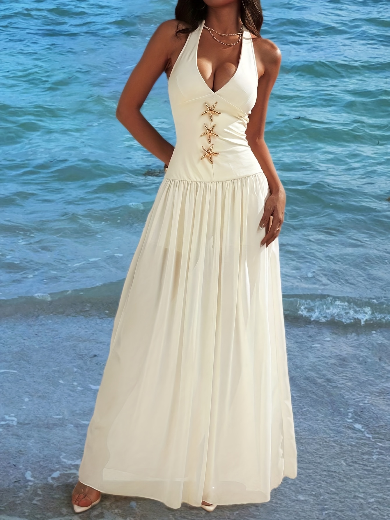 a summer beach dress a deep v neck sleeveless design - Temu Oman