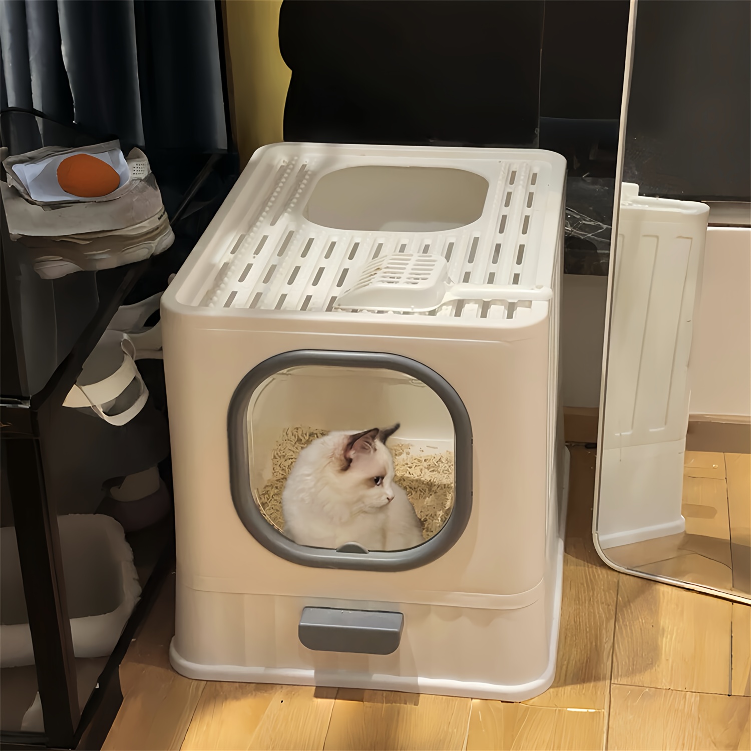 TEMU Large Enclosed Cat Litter Box Large Cat Pan With Lid Drawer Anti-splashing For And Medium Cats
