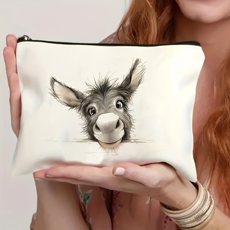 E-shop Cartoon--Esel-Muster Make-up-Tasche, Langlebige Farbechte Reißverschlusstasche, Leichte Faltbare Handtasche, Doppelseitig Bedruckte