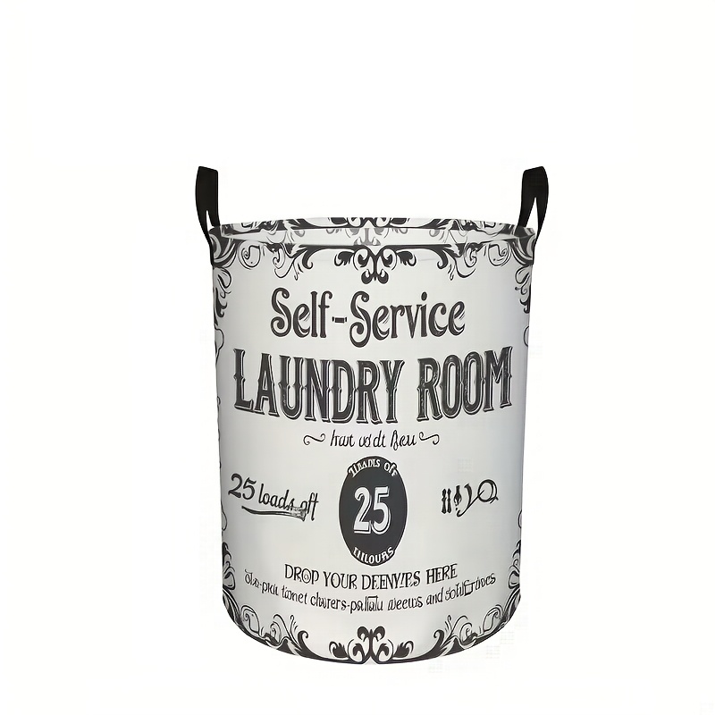 TEMU Basket With 'laundry Room' Lettering, Large Capacity Folding Basket With Handle And - Suitable For Family Dormitory Use, Laundry Baskets