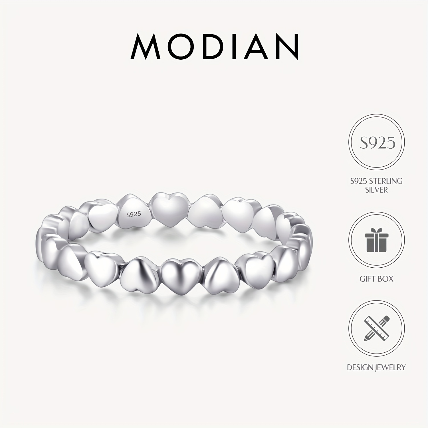 S925 Silvery Full Heart Ring Japanese Version Versatile Ring