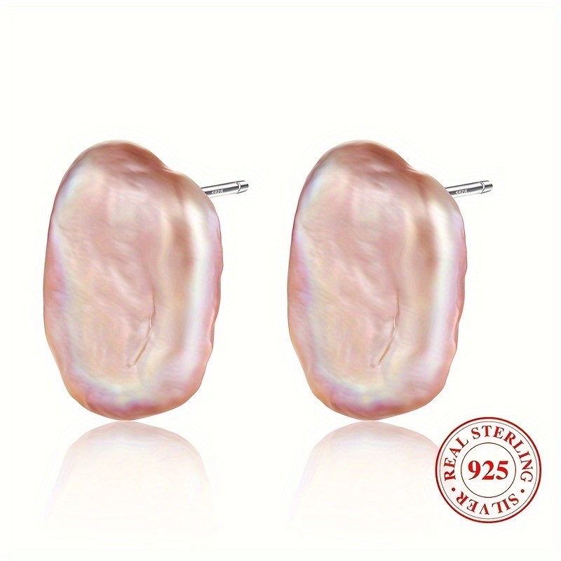 

925 Sterling Silver Natural Freshwater Pearl Baroque Stud Earrings Ear Jewelry Ornament