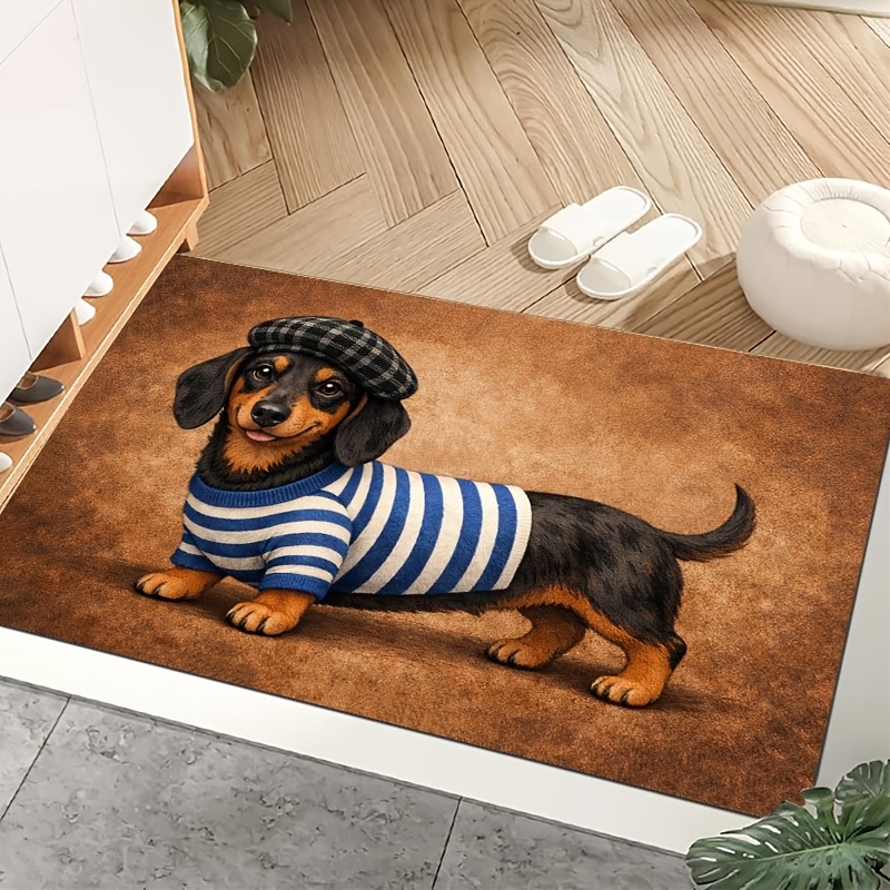 TEMU Sausage Dog Print Flannel Carpet, Washable Non-slip Bottom, Indoor/outdoor Use, Holiday Gift Home Decor Carpet, Multiple Sizes , Suitable For